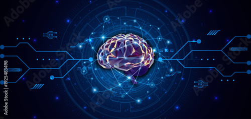 Artificial neural network or artificial intelligence brain. Digital brain science for future learning. modern technology innovation concept background
