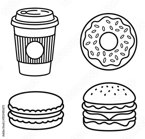 Simple Line of Popular Fast Food and Drinks