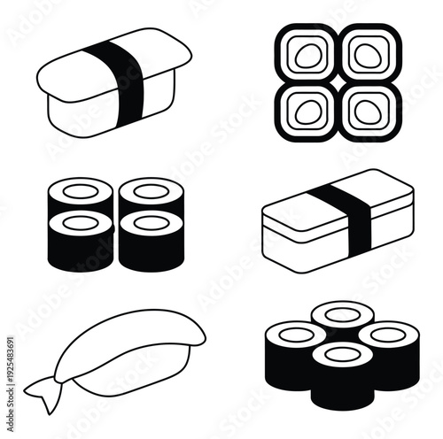 Simple Line of Various Sushi Dishes