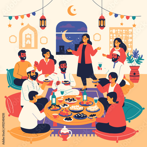 People gathered for iftar during Ramadan.