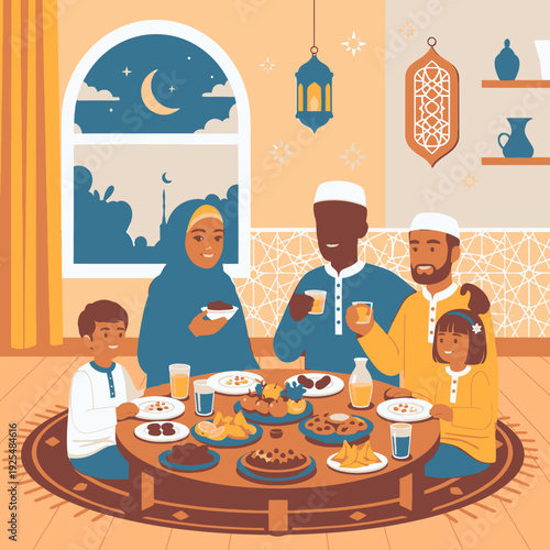 Family breaking fast during Ramadan.