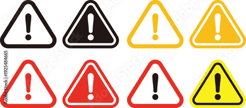 Exclamation mark warning signs in various colors