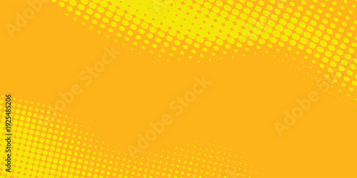 Yellow halftone pattern. Retro comic gradient background. Bright orange pixelated dotted texture overlay concept.