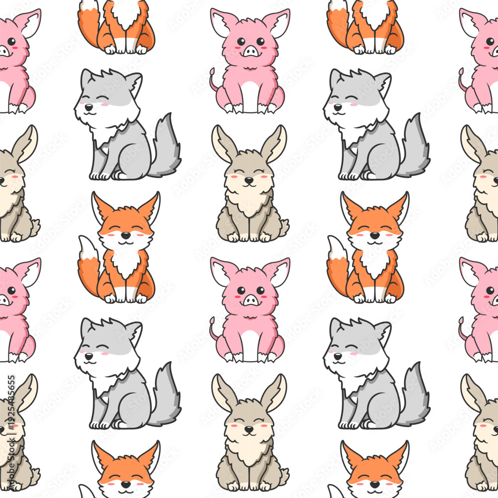 Obraz premium Cute Forest Animals Seamless Pattern