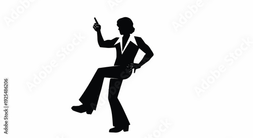 Dynamic Suit-Wearing Man in Energetic Pose with Cell Phone and Raised Leg