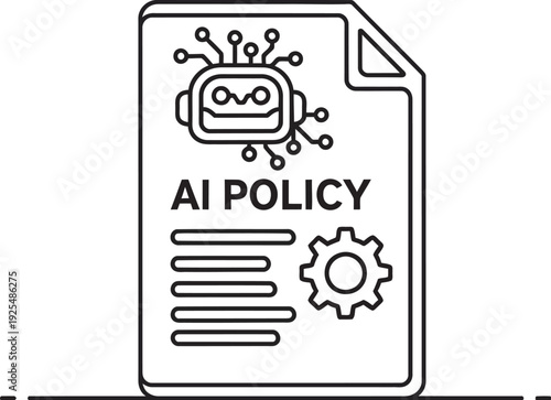 AI policy document with robot and gear icons