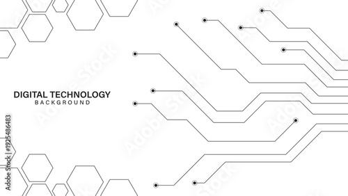 White Minimalist Technology Background with Digital Circuit Lines, Futuristic Abstract Geometric Hexagon and Tech Network Concept, Clean Modern Circuit Board Design for Digital Communication Backgroun