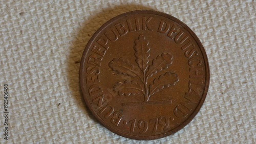  Vintage 1 Pfennig German Coin, Bundesrepublik Deutschland Currency, Oak Leaves Symbol.