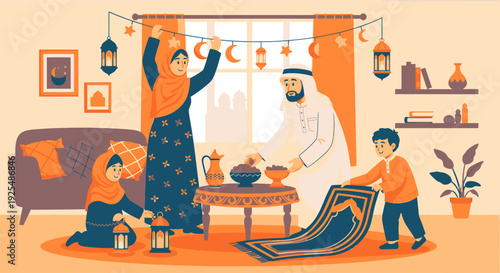 Family celebrating Ramadan at home.