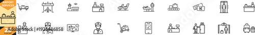 Airport Services Line Icon Set, Minimal Travel & Aviation Vector Collection for Terminal, Security, Check-in and Departure Design