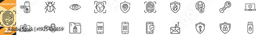 Cybersecurity Line Icon Set,Modern Data Protection & Network Security Vector Collection for Privacy, Encryption and Online Safety