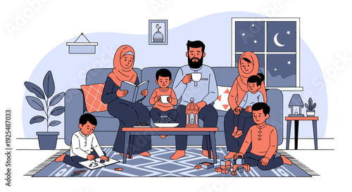 A Muslim family breaking their fast during Ramadan.