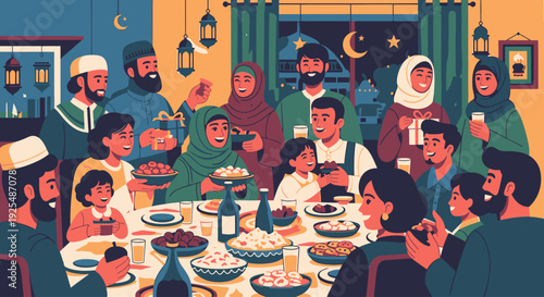 A diverse group of people gathered for a meal.