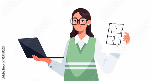 A professional woman holding a laptop and a house floor plan, representing architecture or interior design work.