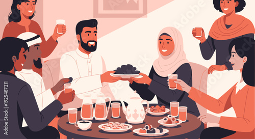 Diverse group of people enjoying a meal together.