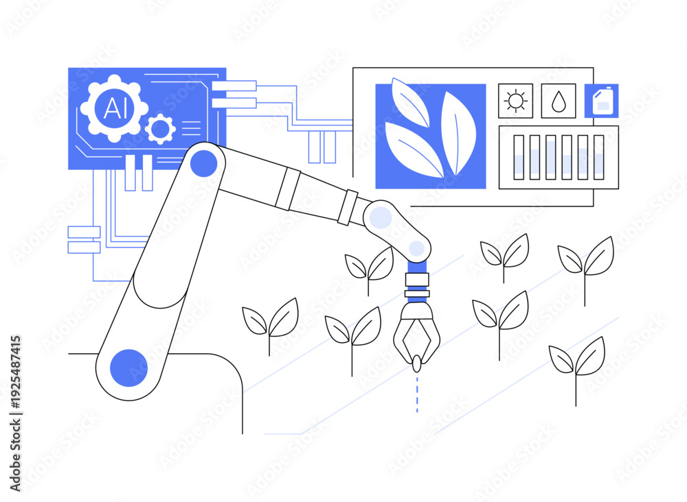 Fototapeta premium AI Robotic Farming Equipment abstract concept vector illustration.