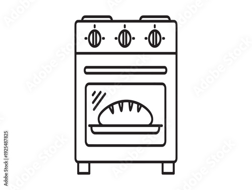 A simple line drawing of a standard electric oven with a baking tray inside