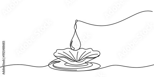 Continuous line drawing of a water drop falling into an open lotus flower on water