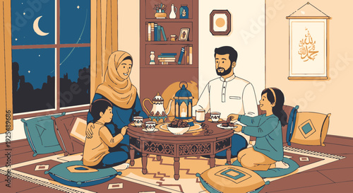 Family gathering for iftar during Ramadan.