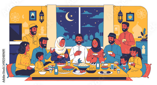 A diverse family enjoying a meal together.