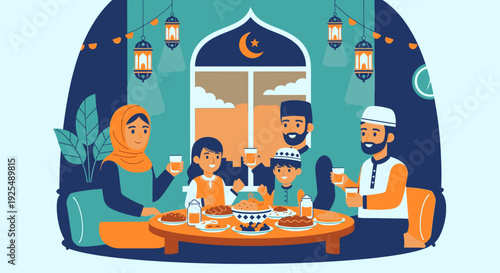A Muslim family breaking their fast.