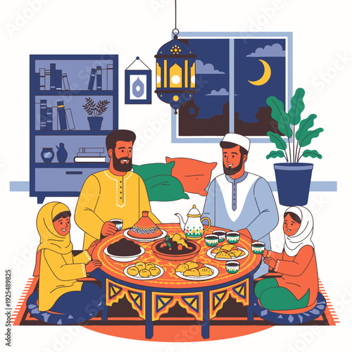 Family gathering for iftar meal.