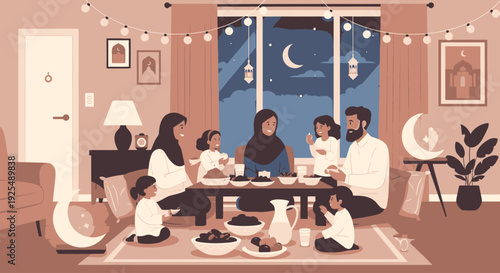 Family gathering for iftar during Ramadan.