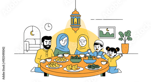 A Muslim family breaking their fast.