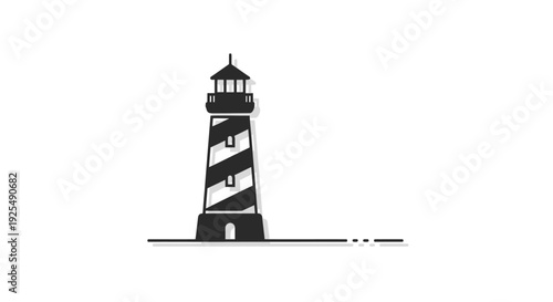 Lighthouse with striped tower by the shore
