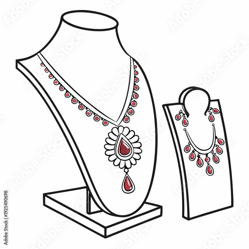 A necklace and earring set with red stones