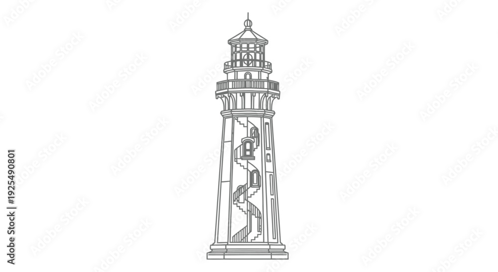 Obraz premium Lighthouse with internal spiral staircase and balcony