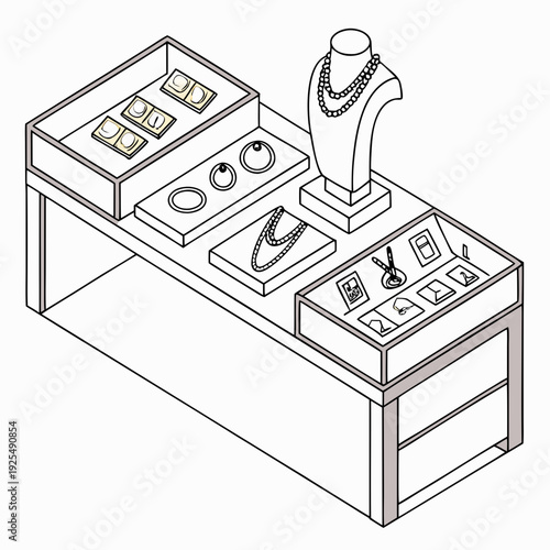 A display table with various pieces of jewelry on it