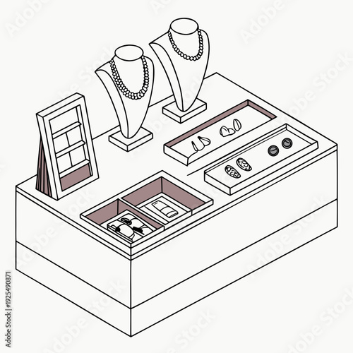 A display case with jewelry and a cash register