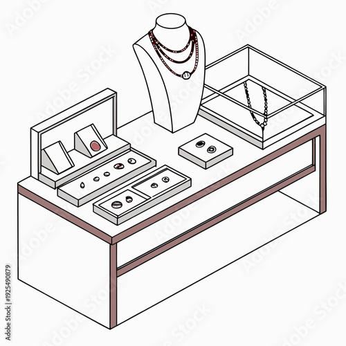 Jewelry display case with various items on it