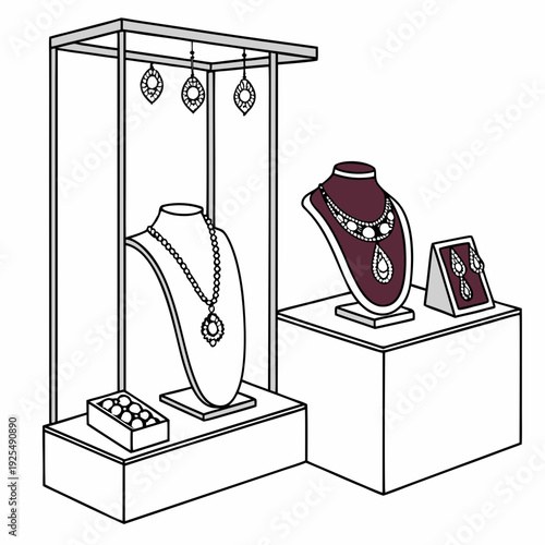 Jewelry display cases with necklaces and earrings