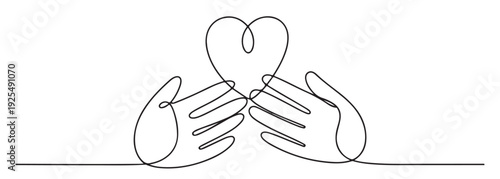 Hands Holding Heart in Minimalist Line Art