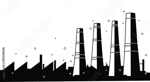 Industrial factory skyline with chimneys and smokestack silhouette