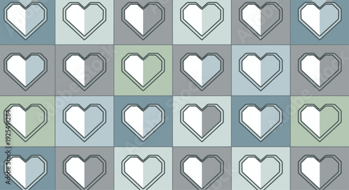 Heart Shapes in Grid Pattern with Varied Pastel Squares