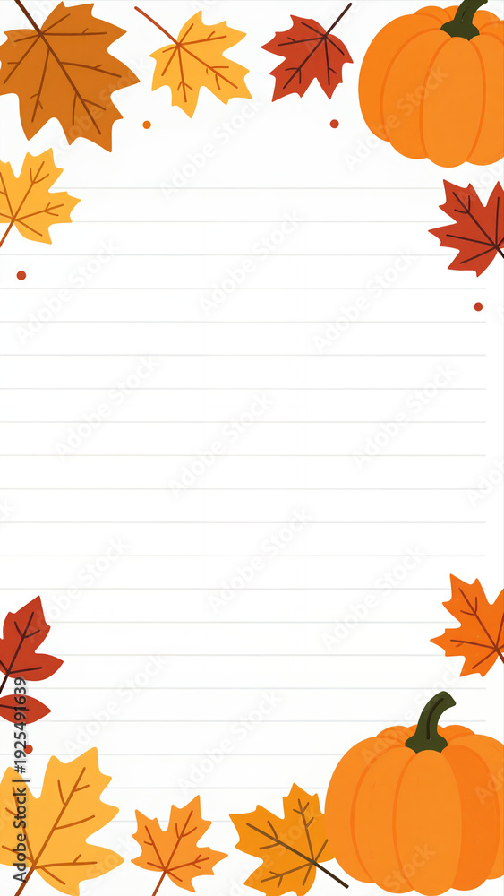 Fototapeta premium Autumn-Themed Border With Pumpkins And Colorful Fall Leaves, Perfect For Seasonal Invitations Or Greeting Cards