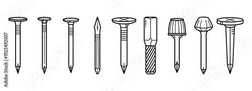 Set of black line vector nails isolated on transparent background