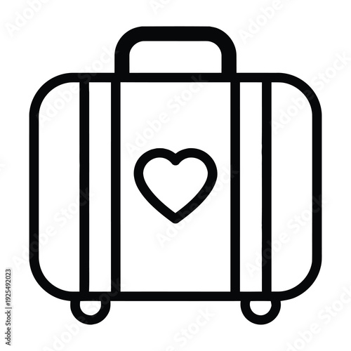 Luggage with heart symbol travel and love concept black outline on white background simple illustration