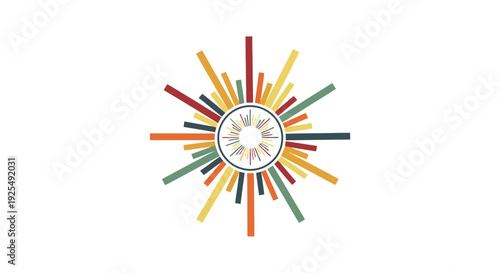 Colorful radial sunburst design with circular core