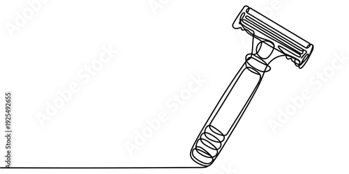Minimalist line drawing of a safety razor with a continuous line extension