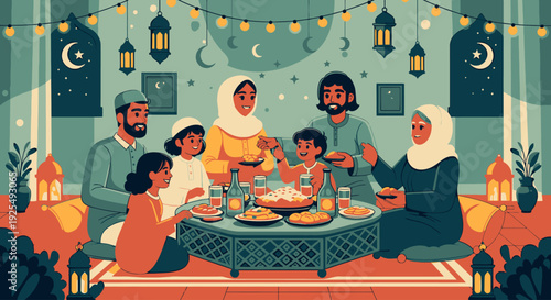 Family gathering for iftar during Ramadan.