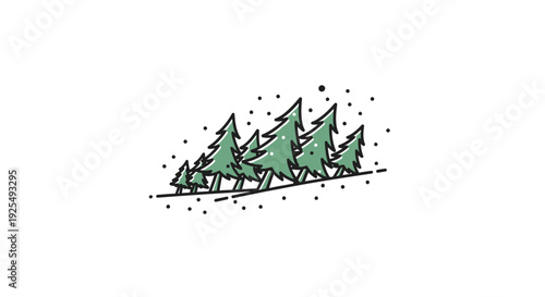 Conical evergreen trees on a sloped snowy ground