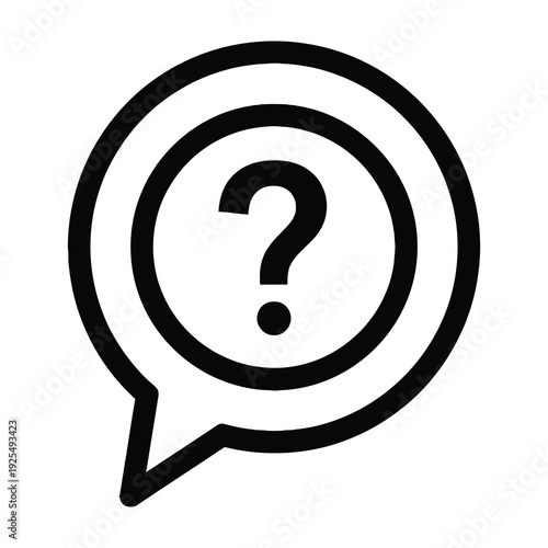 Question mark symbol in speech bubble icon black and white illustration for confusion or query concept