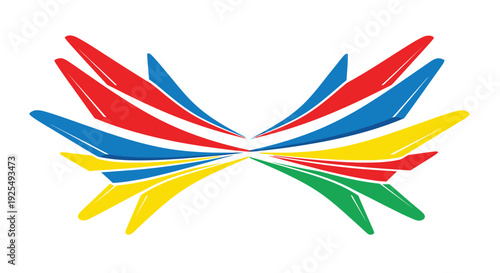 Colorful abstract winged shape spanning across center