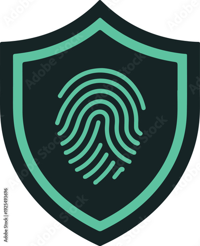 Cyber security shield icon with fingerprint scan, biometric authentication and data protection concept vector