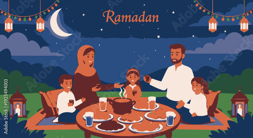 Family gathering for iftar during Ramadan.