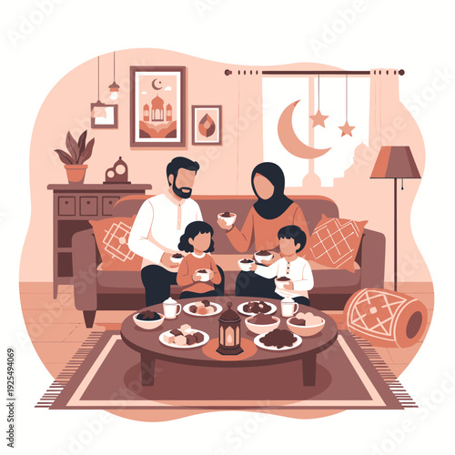 Family enjoying a meal together indoors.